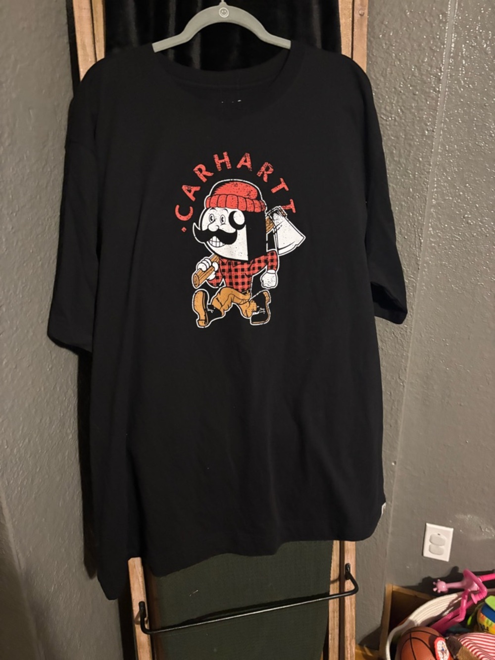 Carhartt Black Tee with Red, Tan & White Lumberjack Graphic